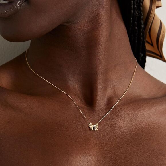 Coquette Bow Necklace with CZ Stones Dainty Gold Bow Pendant Cubic Zirconia Gift - Picture 4 of 5